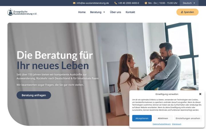 Skärmbild av ev-auslandsberatung.de