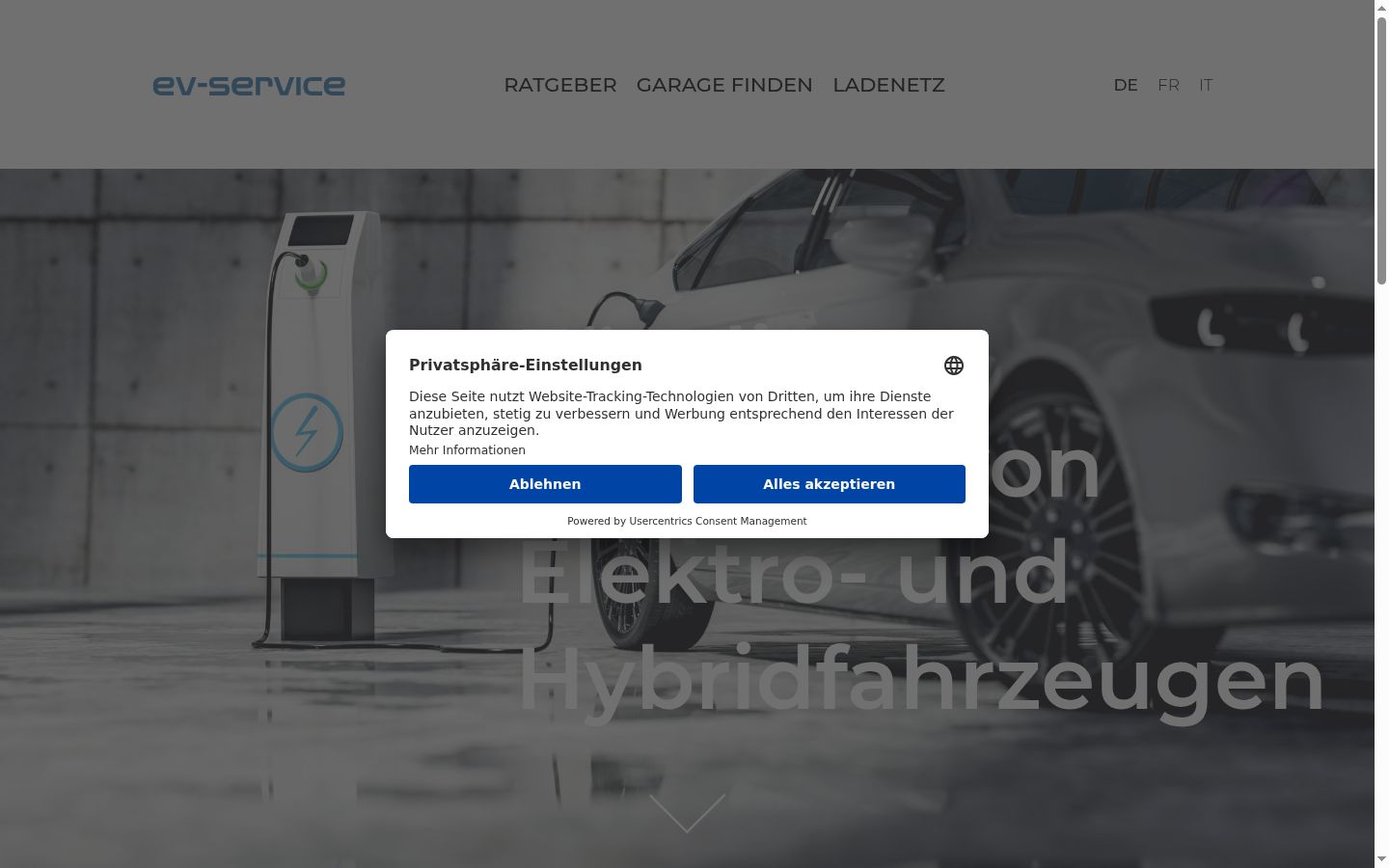 Screenshot des Einwilligungsbanners vor jeglicher Interaktion