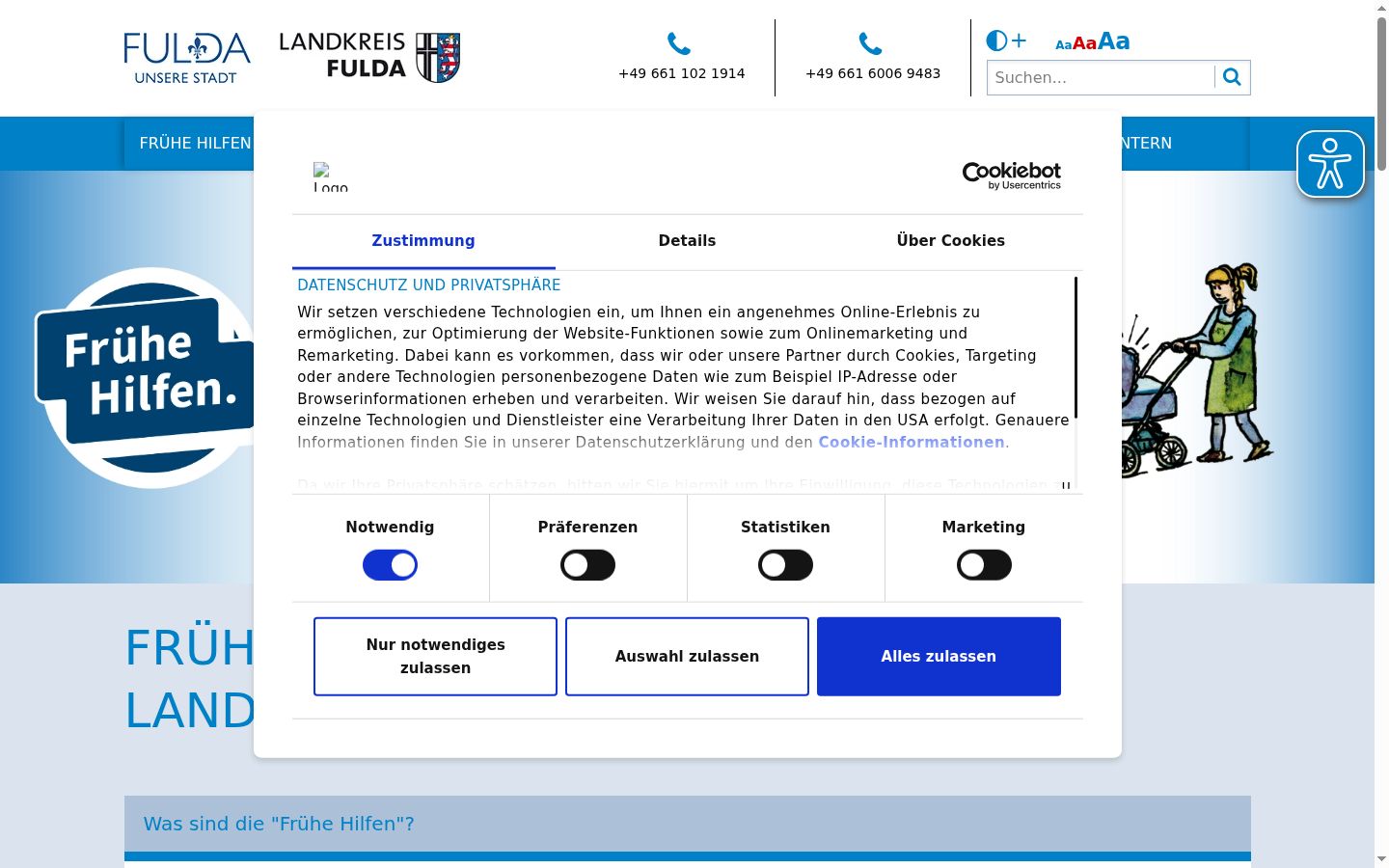 Screenshot del banner di consenso mostrato prima di qualsiasi interazione