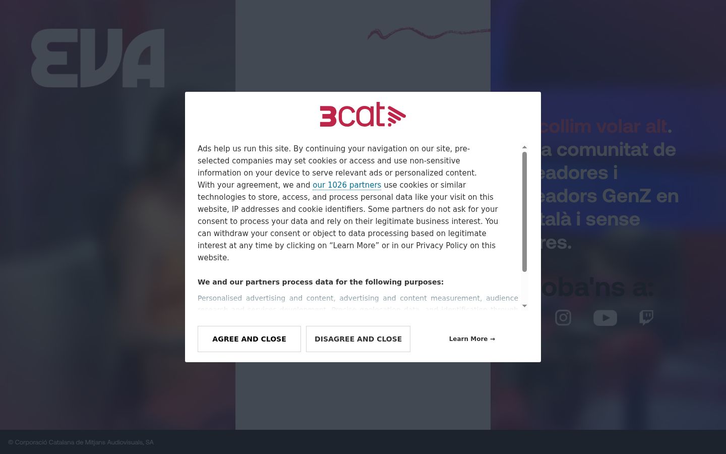 Captură de ecran a bannerului de consimțământ afișat înainte de orice interacțiune