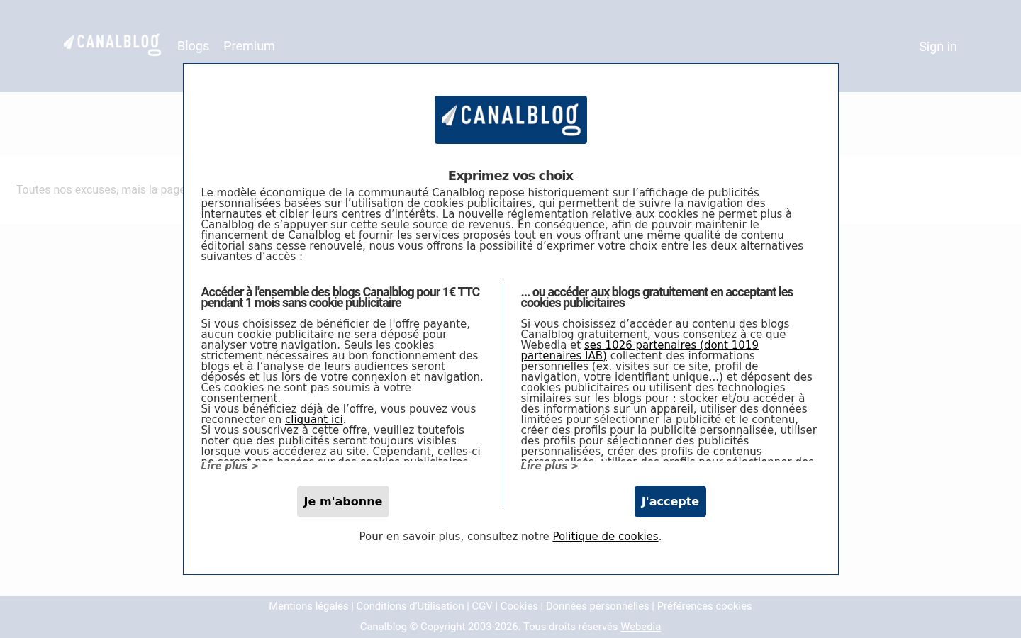 Capture d'écran de la bannière de consentement affichée avant toute interaction