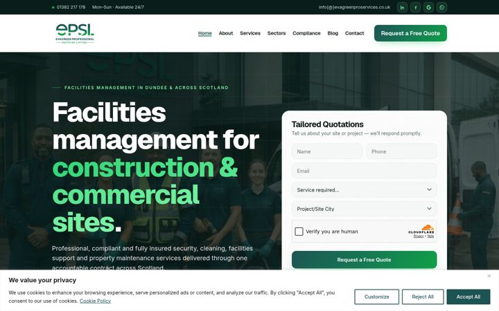 Captura de ecrã de evagreenproservices.co.uk