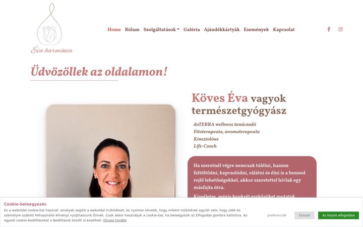 Kuvakaappaus sivustosta evaharmonia.hu