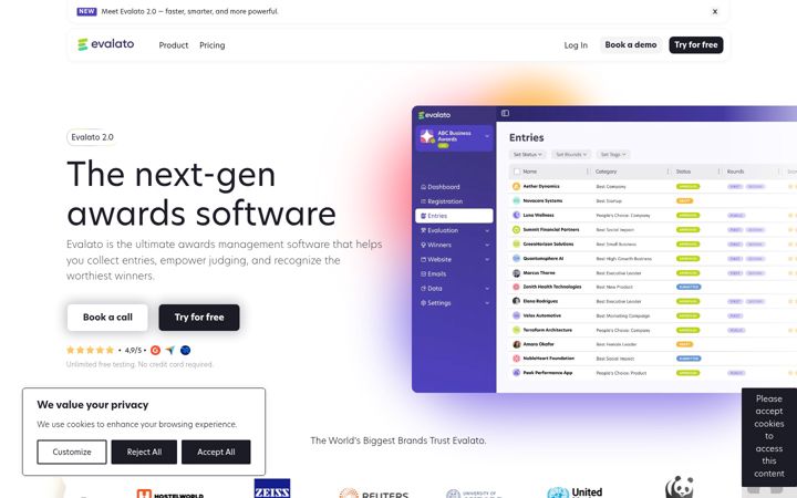 Screenshot of evalato.com