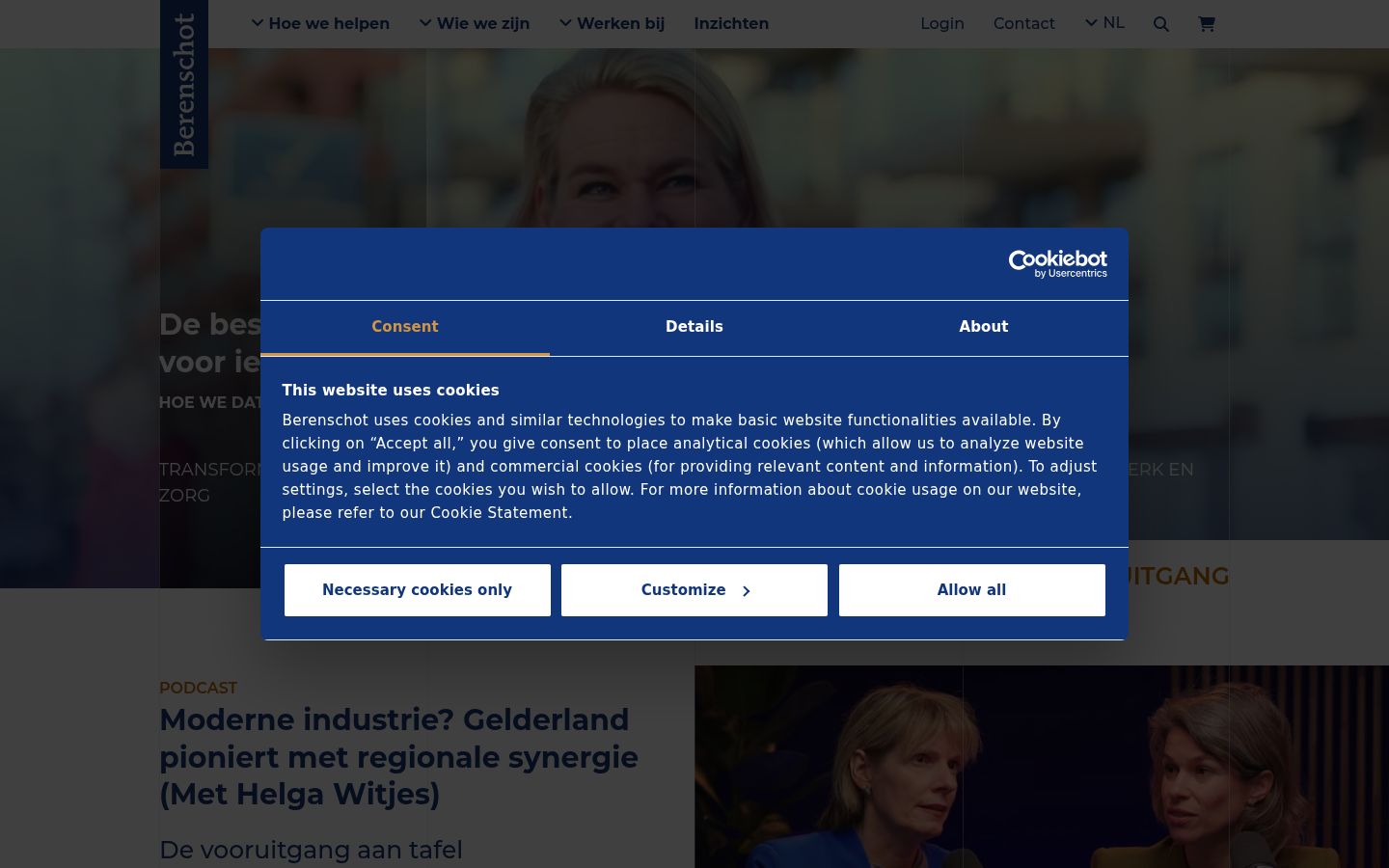Screenshot del banner di consenso mostrato prima di qualsiasi interazione