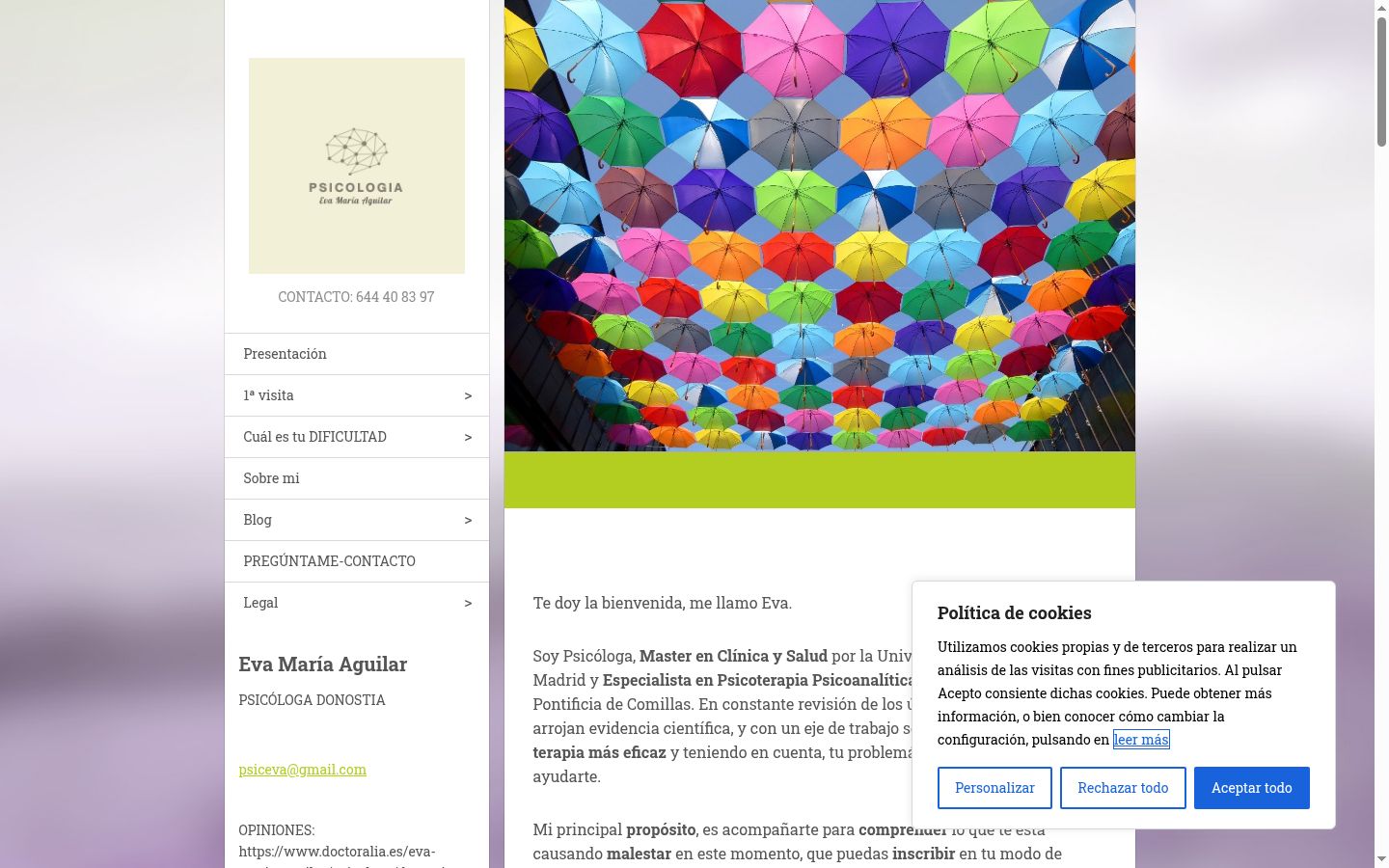 Captura de pantalla del banner de consentimiento mostrado antes de cualquier interacción