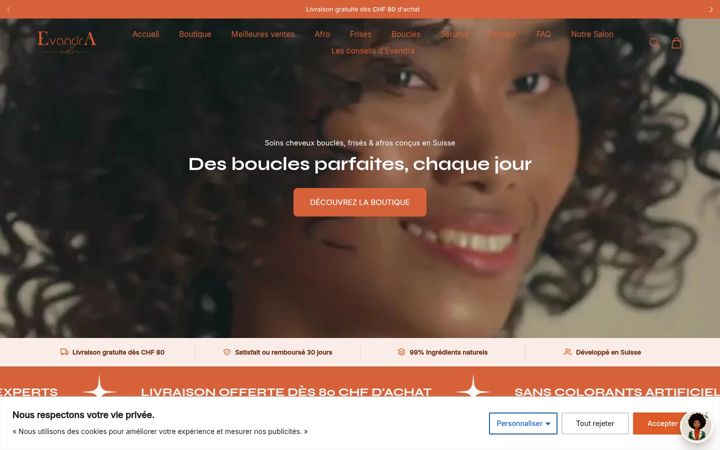 Screenshot of evandracurls.com