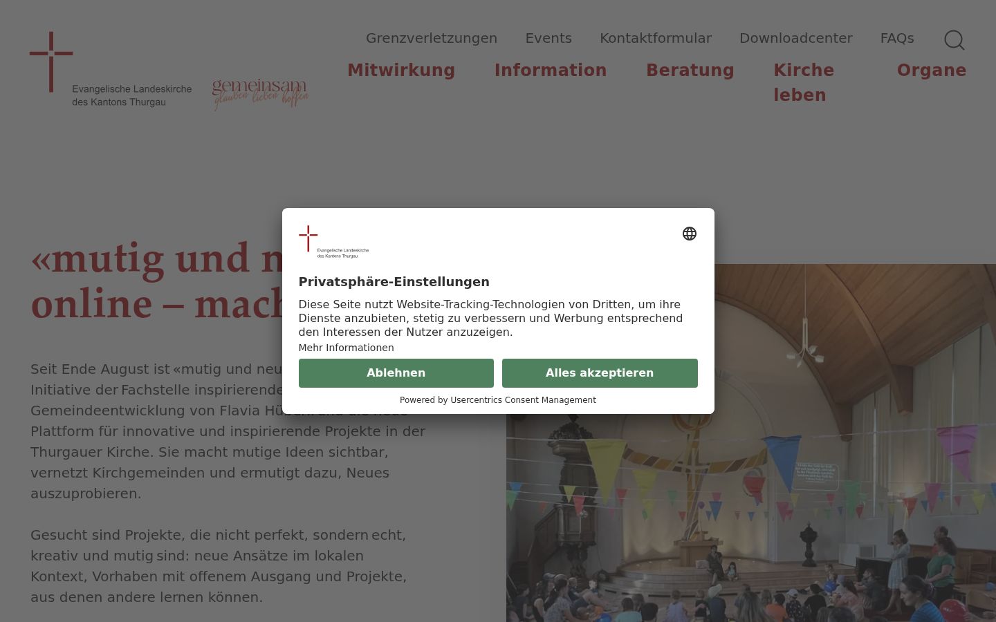 Screenshot des Einwilligungsbanners vor jeglicher Interaktion