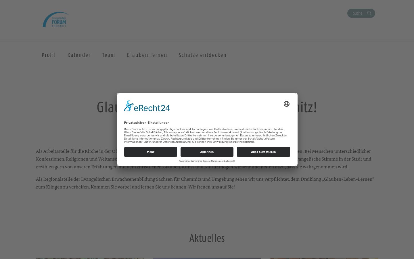 Screenshot des Einwilligungsbanners vor jeglicher Interaktion