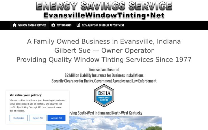 Skjámynd af evansvillewindowtinting.net