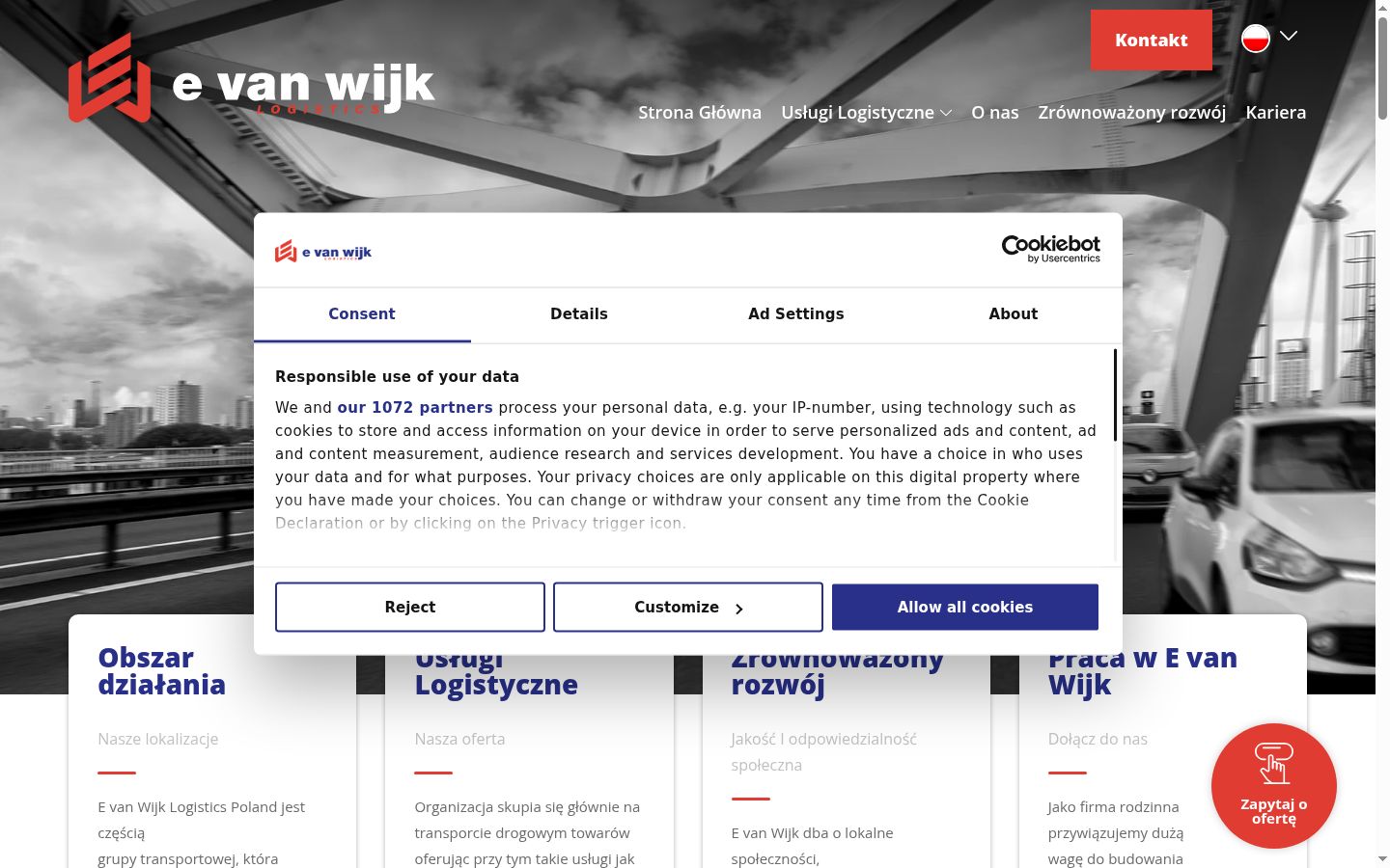 Screenshot del banner di consenso mostrato prima di qualsiasi interazione