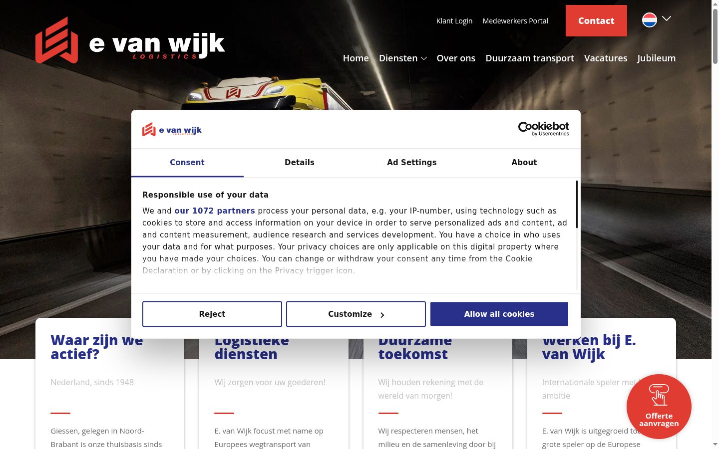 Screenshot del banner di consenso mostrato prima di qualsiasi interazione