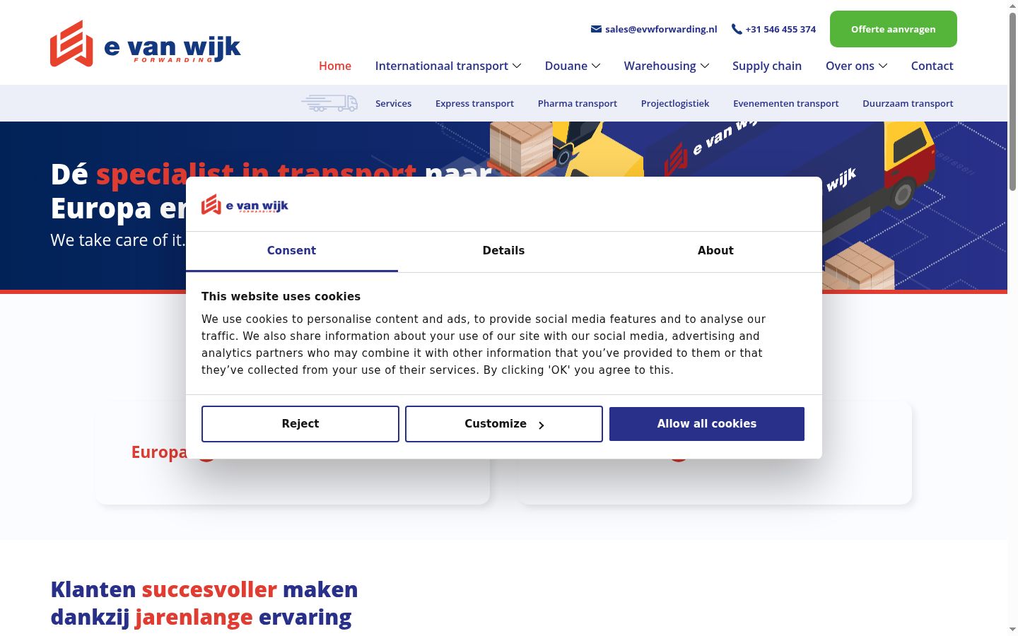 Skærmbillede af samtykkebanneret, som det blev vist før nogen interaktion