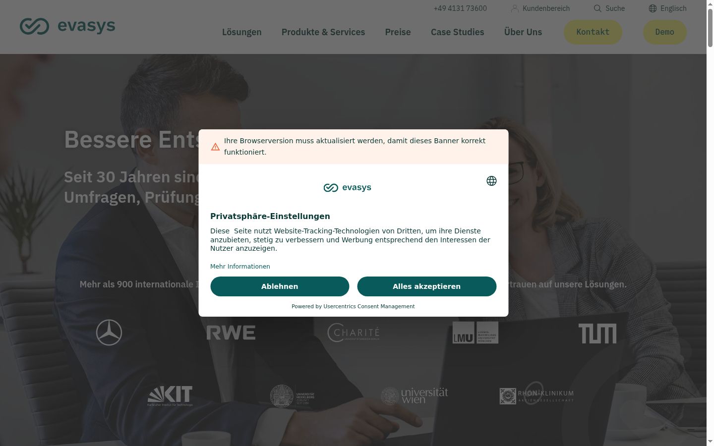 Captura de ecrã do banner de consentimento apresentado antes de qualquer interação