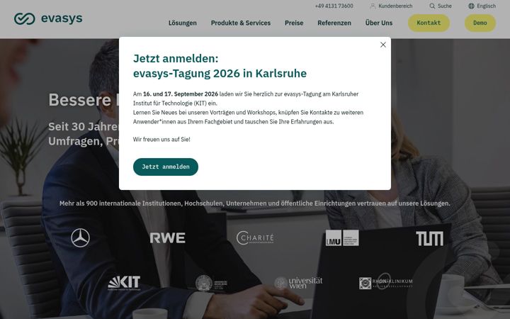 Screenshot of evasys.de