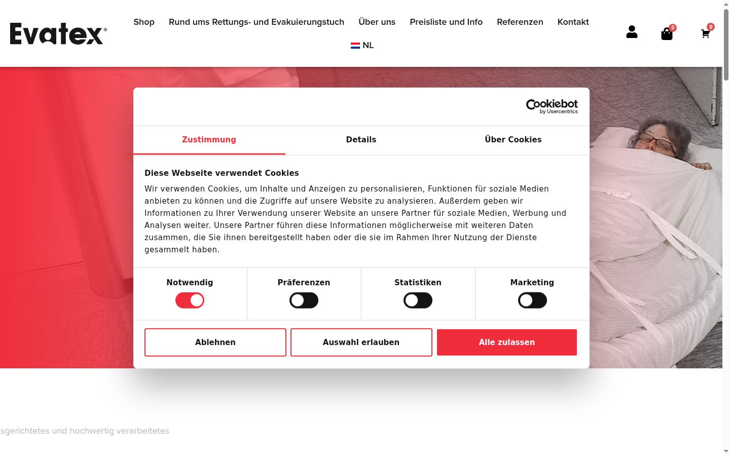 Screenshot van de toestemmingsbanner zoals getoond vóór enige interactie