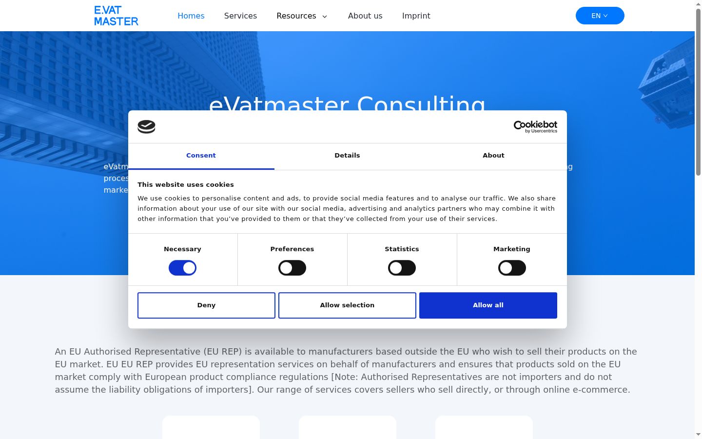 Screenshot of the consent banner shown before any interaction