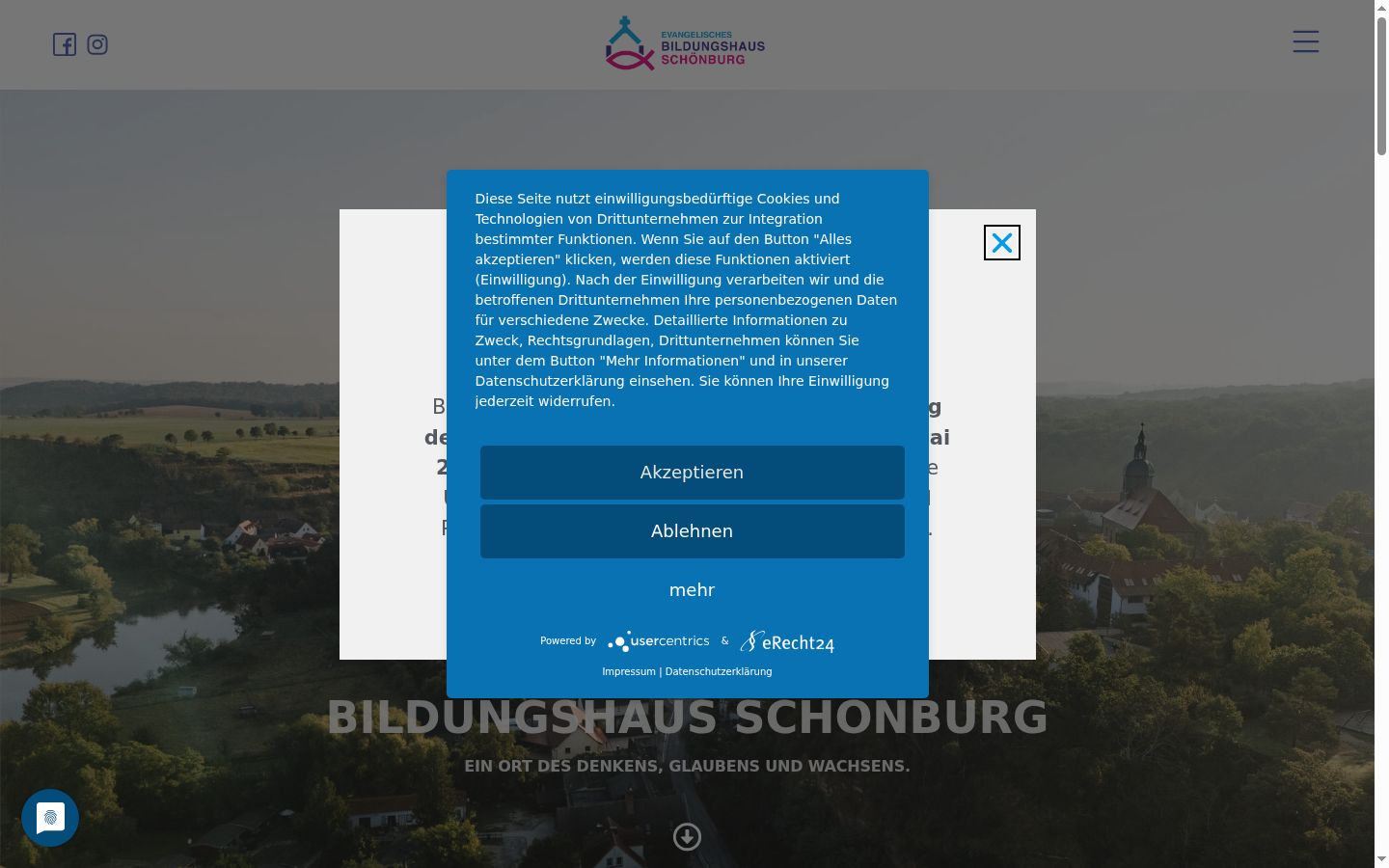 Screenshot des Einwilligungsbanners vor jeglicher Interaktion