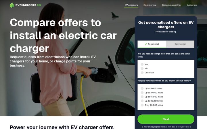 Captura de ecrã de evchargers.uk