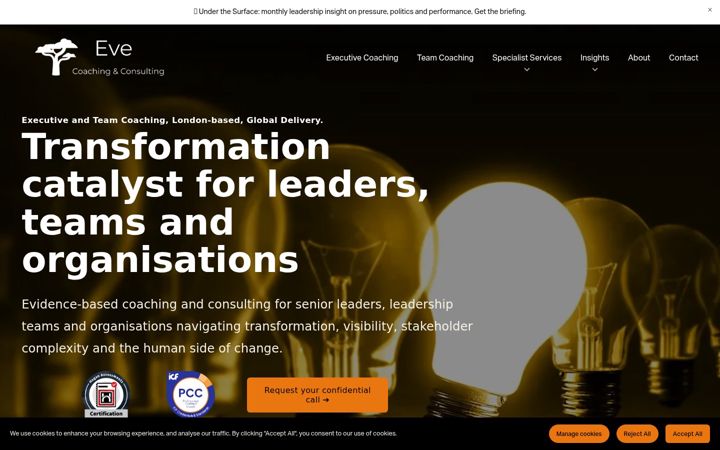 Screenshot of evecoachingconsulting.com