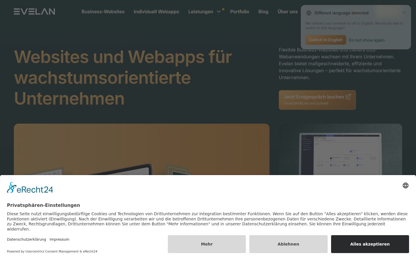 Screenshot des Einwilligungsbanners vor jeglicher Interaktion