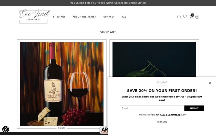 Screenshot of evelindfineart.com