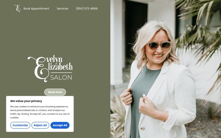 Screenshot of evelynelizabethsalon.com