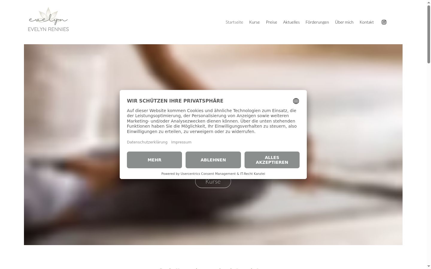 Screenshot des Einwilligungsbanners vor jeglicher Interaktion