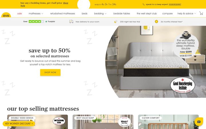Captura de pantalla de evemattress.co.uk