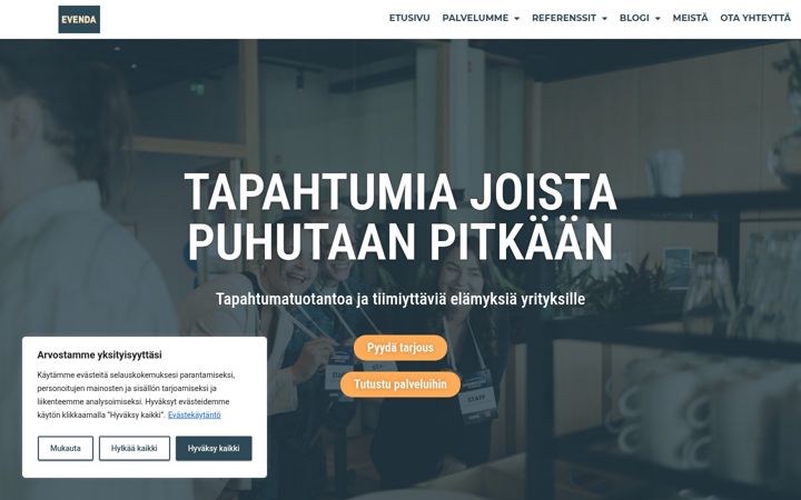 Screenshot di evenda.fi