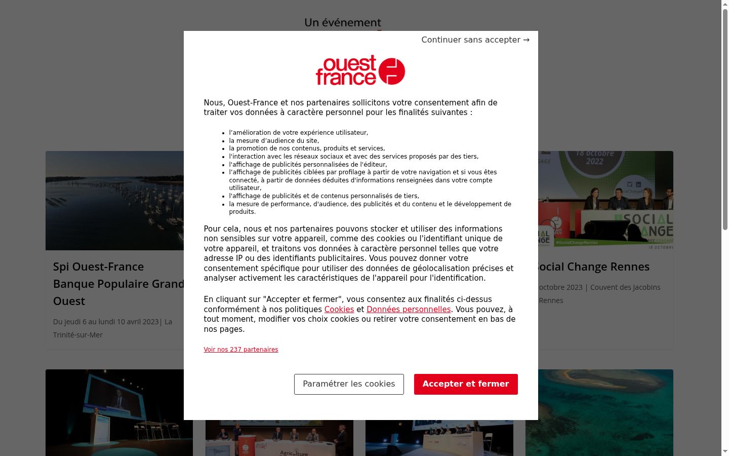 Capture d'écran de la bannière de consentement affichée avant toute interaction