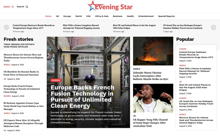 Captura de pantalla de eveningstar.uk