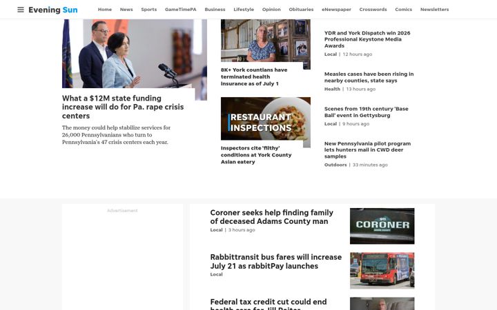 Screenshot of eveningsun.com