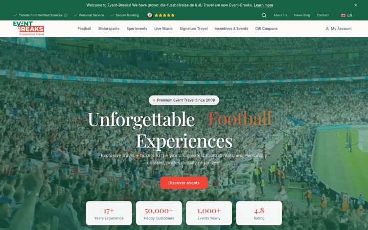 Screenshot of event-breaks.com
