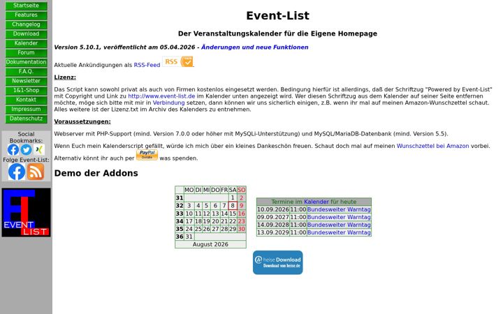 Screenshot of event-list.de