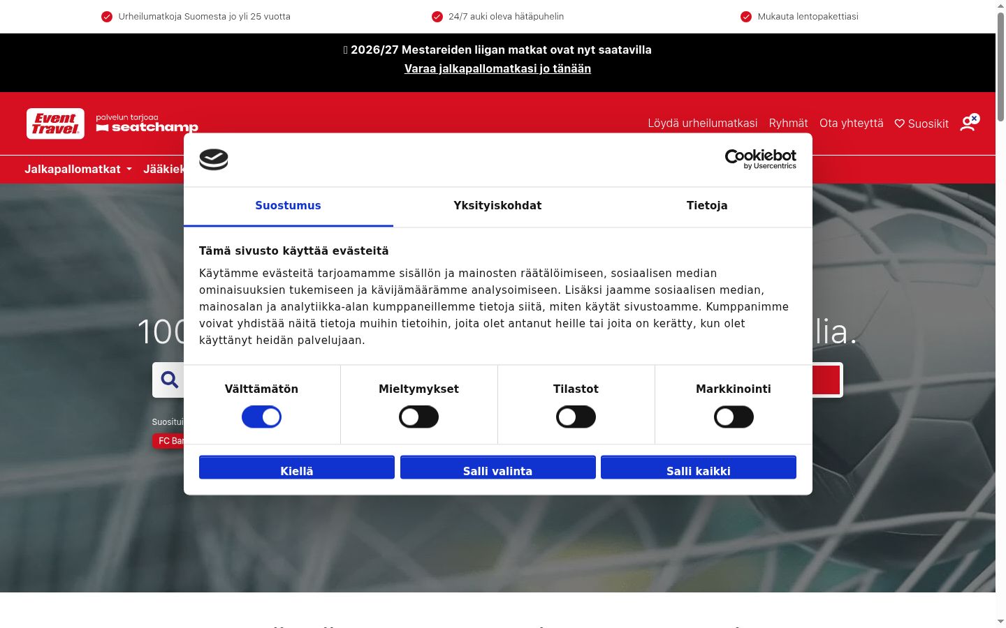 Captura de pantalla del banner de consentimiento mostrado antes de cualquier interacción