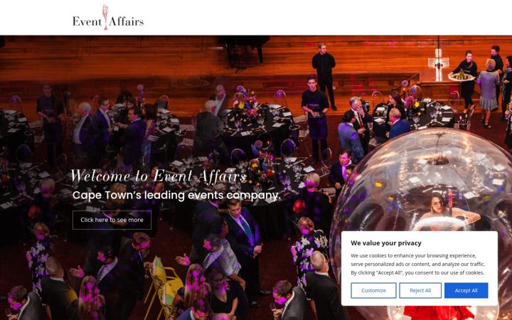 Screenshot ta' eventaffairs.co.za