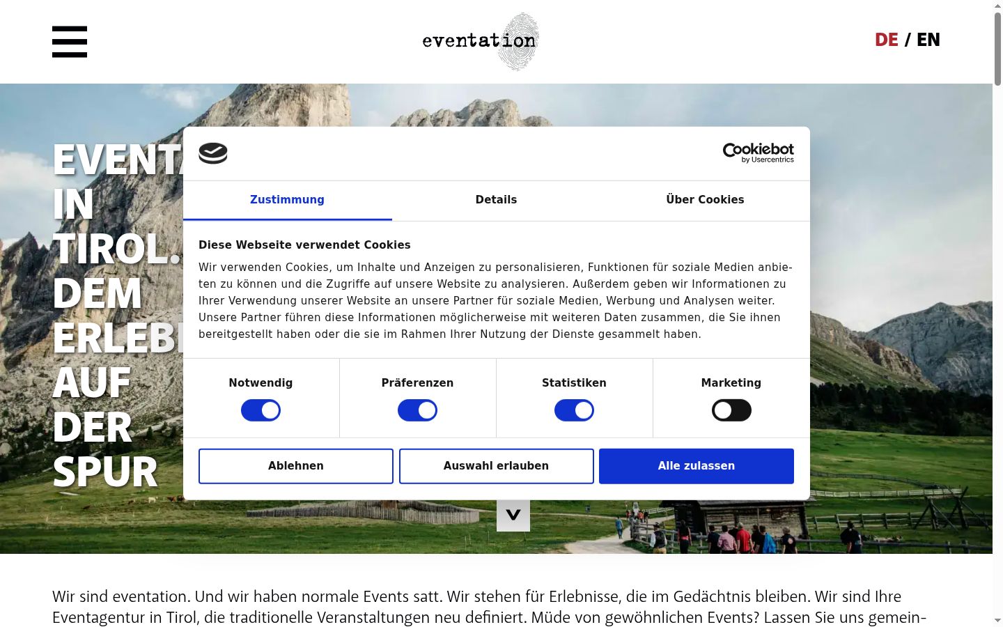 Screenshot of the consent banner shown before any interaction