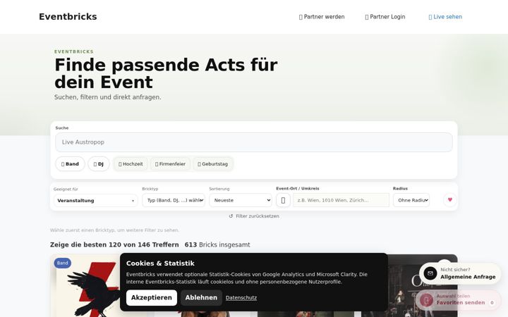 Screenshot of eventbricks.at