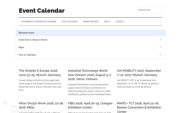 Skjámynd af eventcalendar.net