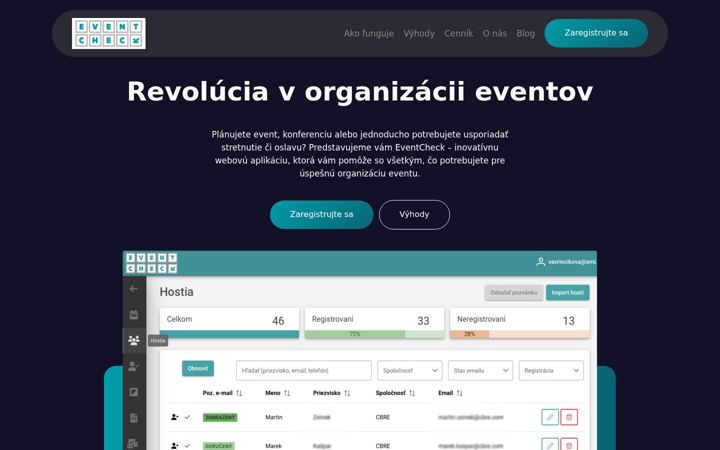 Screenshot di eventcheck.sk
