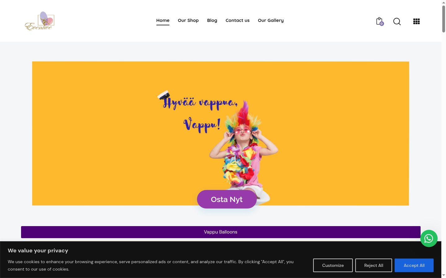 Screenshot del banner di consenso mostrato prima di qualsiasi interazione