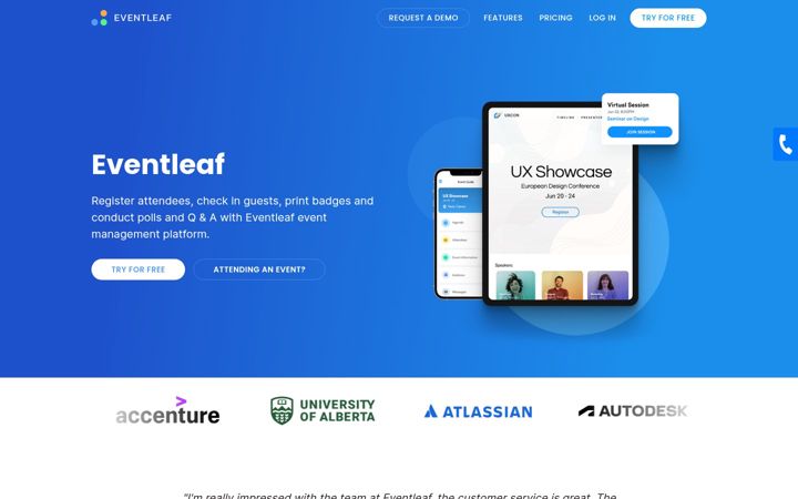 Screenshot of eventleaf.com