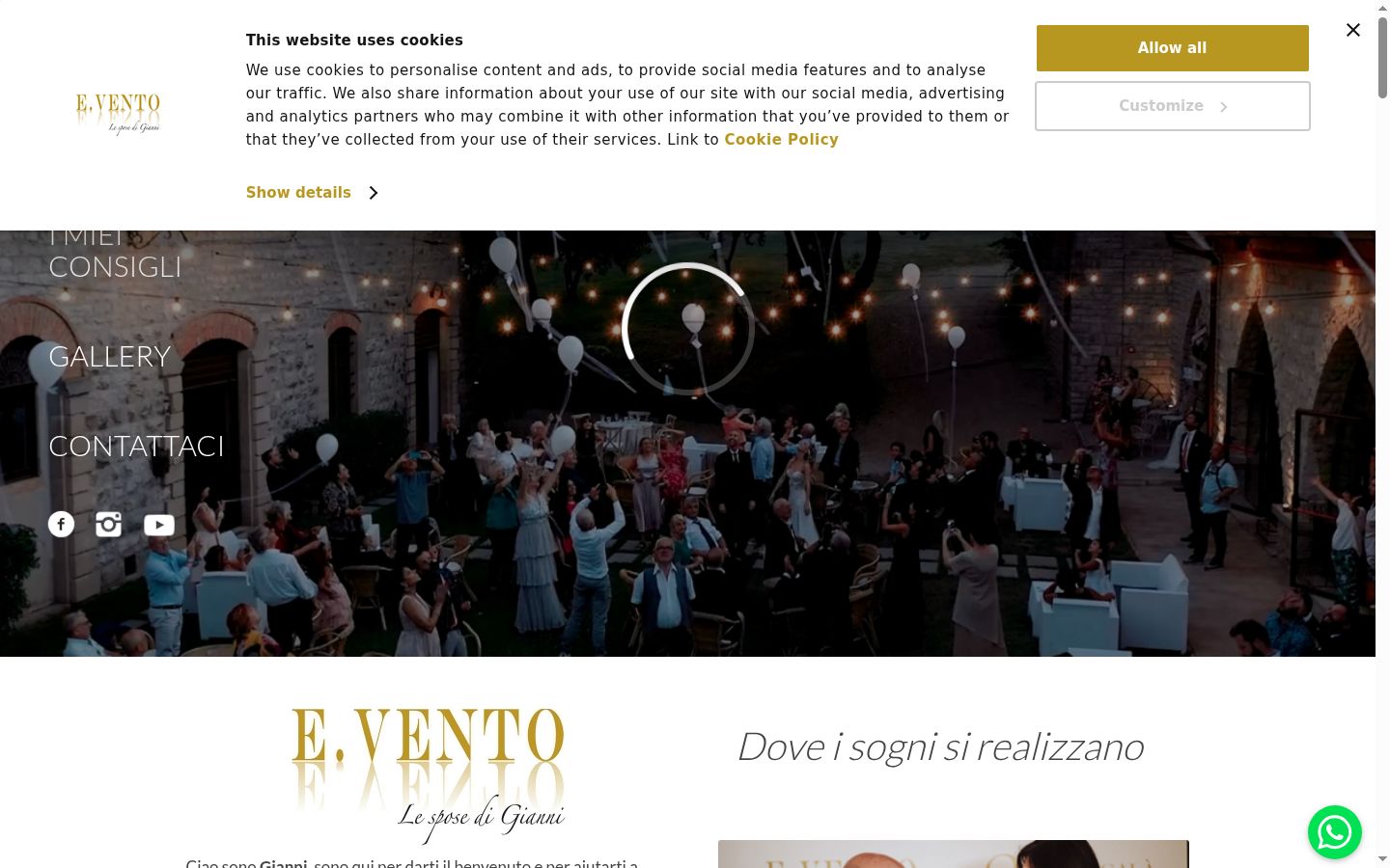 Screenshot del banner di consenso mostrato prima di qualsiasi interazione