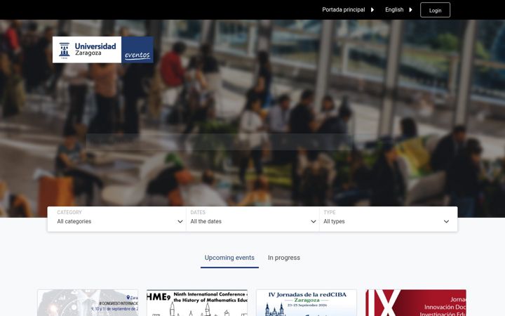 Snímek obrazovky eventos.unizar.es
