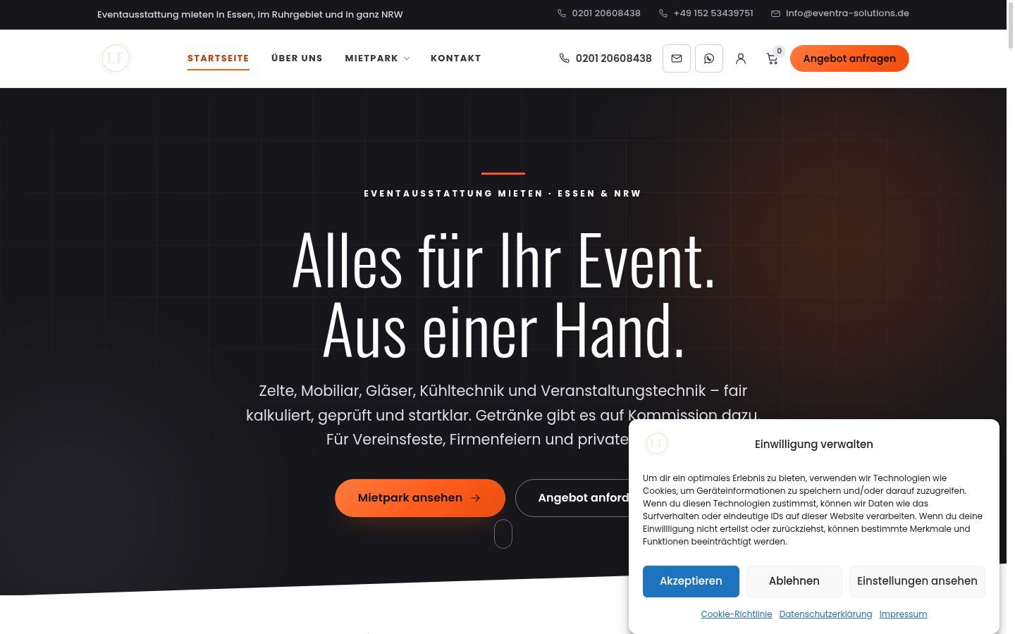 Screenshot del banner di consenso mostrato prima di qualsiasi interazione