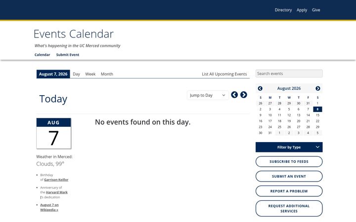 Screenshot of events.ucmerced.edu