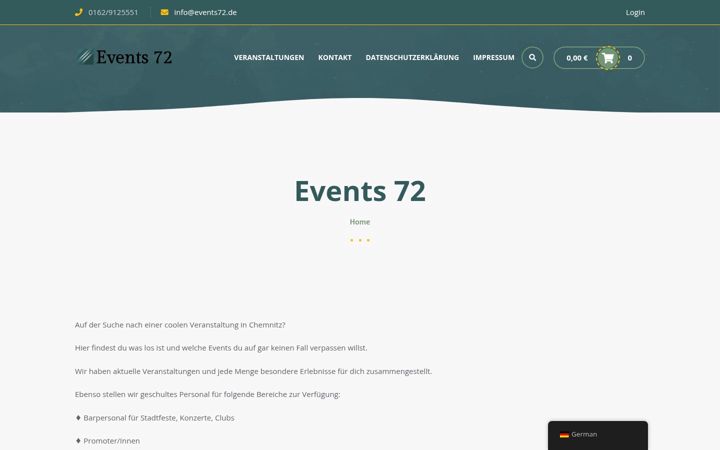 Screenshot of events72.de