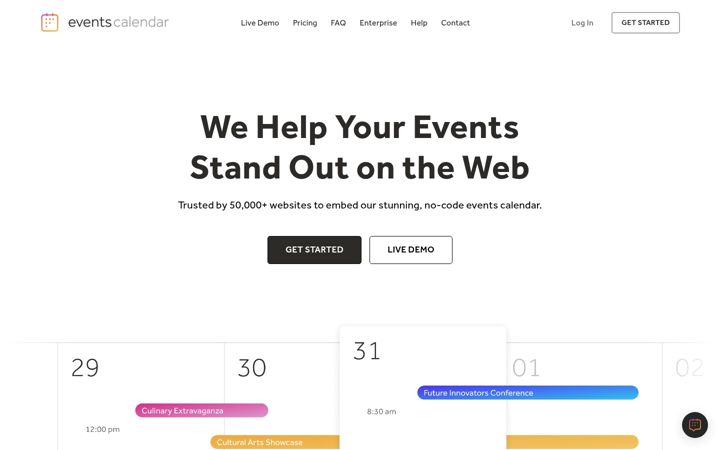 Screenshot von eventscalendar.co