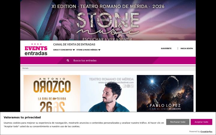Screenshot of eventsentradas.com